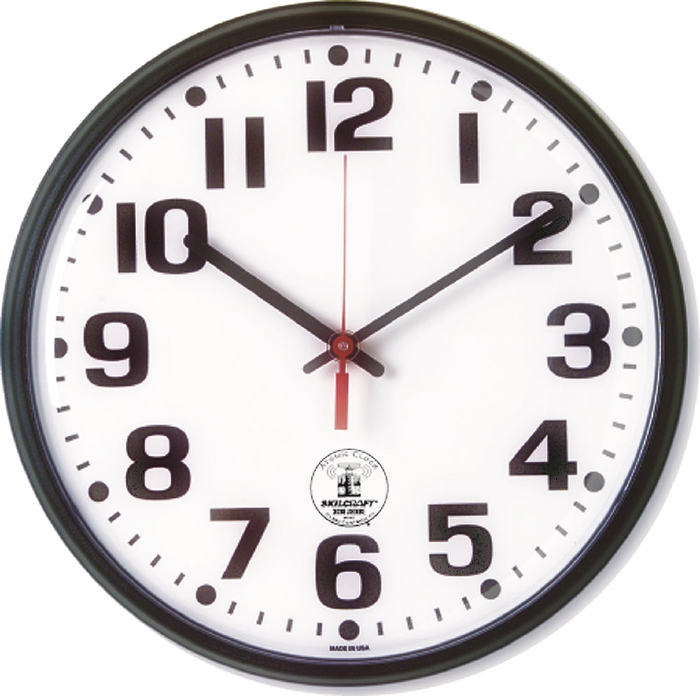 Image of SKILCRAFT® Radio-controlled Atomic Wall Clock, Plastic Frame, 12.75" Diameter, Black Case/White Face