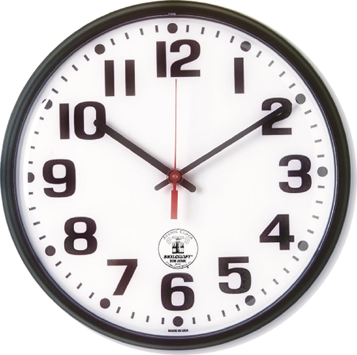 Image of SKILCRAFT® Radio-controlled Atomic Wall Clock, Plastic Frame, 12.75" Diameter, Black Case/White Face