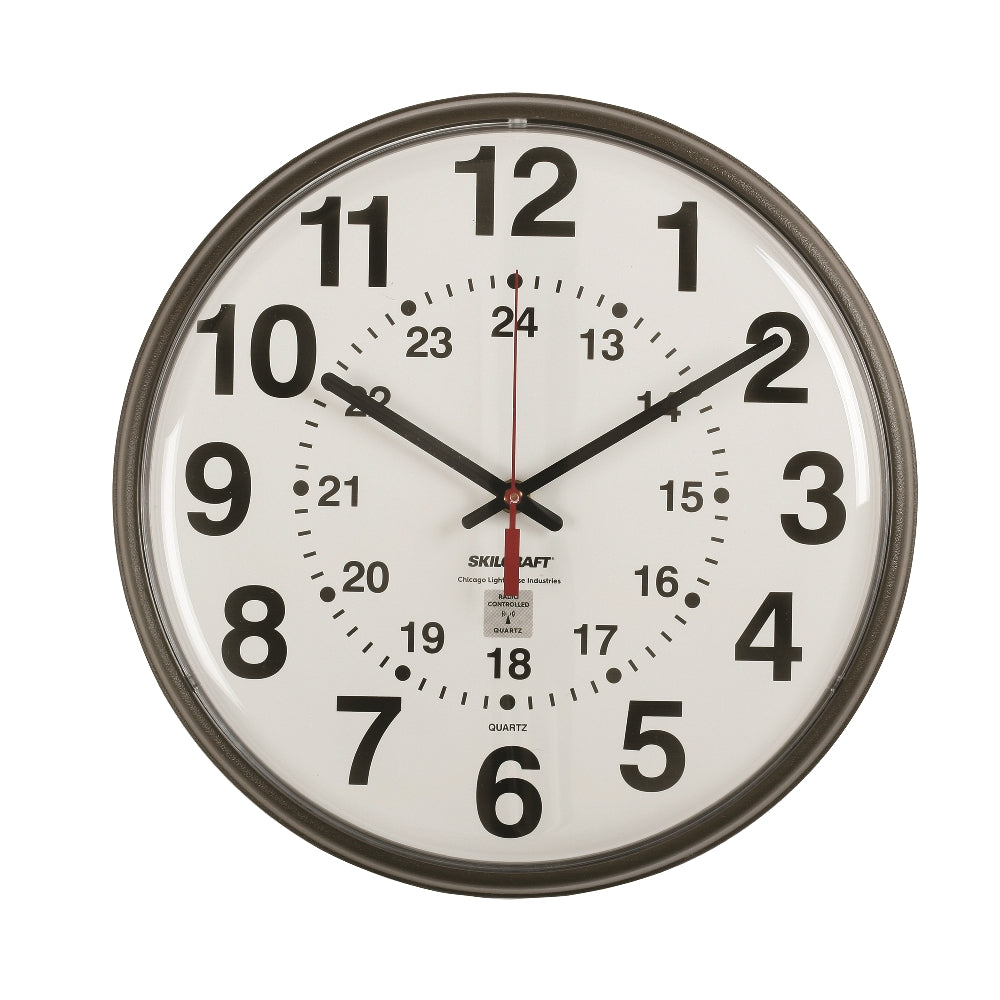Image of SKILCRAFT® Radio-controlled Atomic 12/24 Hour Wall Clock, Plastic Frame, 12.75" Diameter