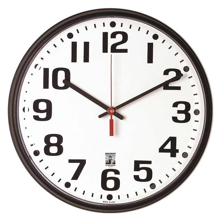 Image of SKILCRAFT® Self-Set Wall Clock, Plastic Slimline Frame, 12.75" Diameter, Black Case/White Face