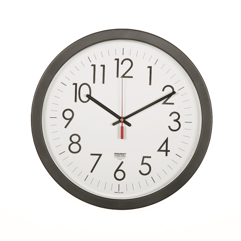 Image of SKILCRAFT® Quartz Wall Clock, Black Plastic Frame, 14.5" Diameter