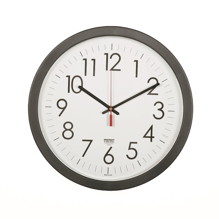 Image of SKILCRAFT® Quartz Wall Clock, Black Plastic Frame, 14.5" Diameter