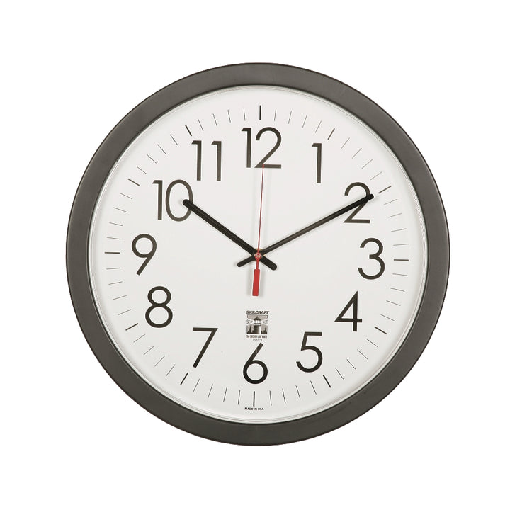 Image of SKILCRAFT® Self-Set Wall Clock, Plastic Contemporary Frame, 14.5" Diameter