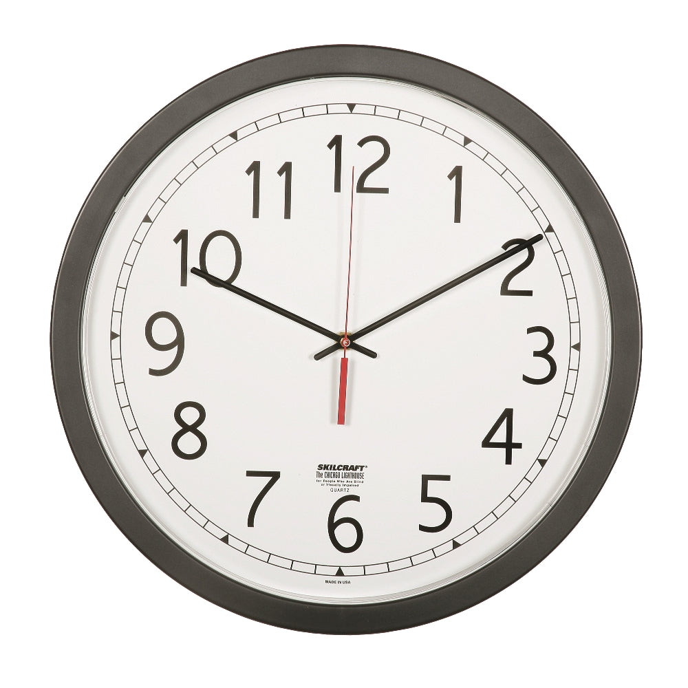 Image of SKILCRAFT® Quartz Wall Clock, Black Plastic Frame, 16.5" Diameter