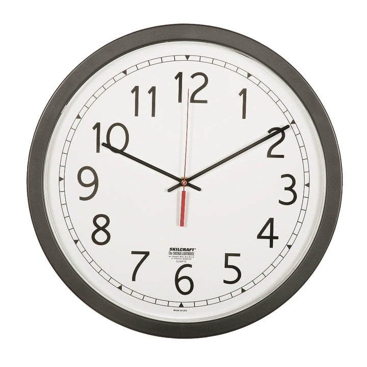 Image of SKILCRAFT® Quartz Wall Clock, Black Plastic Frame, 16.5" Diameter