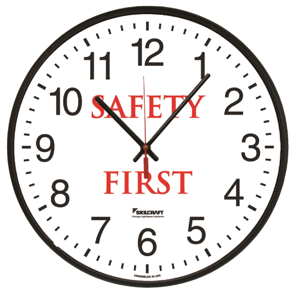 Image of SKILCRAFT® Safety Message Quartz Wall Clock, Safety First, 12.75" Diameter