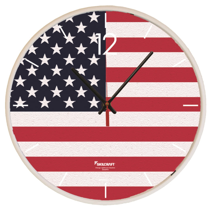 Image of SKILCRAFT® American Flag Quartz Wall Clock, 12.75" Diameter