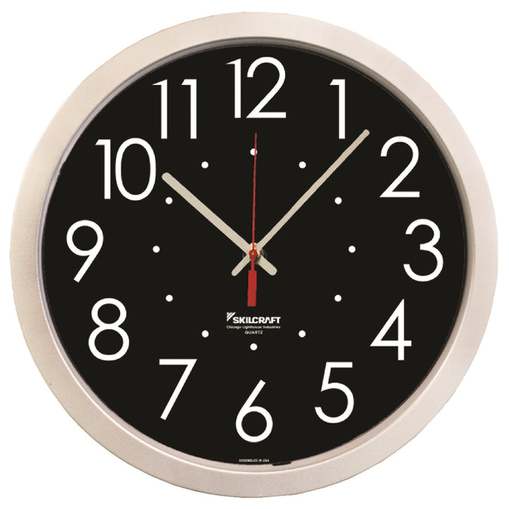 Image of SKILCRAFT® High Contrast Quartz Wall Clock, 14.5" Diameter