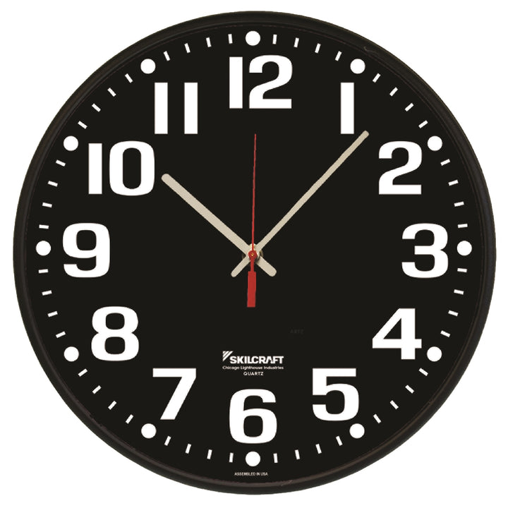 Image of SKILCRAFT® High Contrast Quartz Wall Clock, 12.75" Diameter