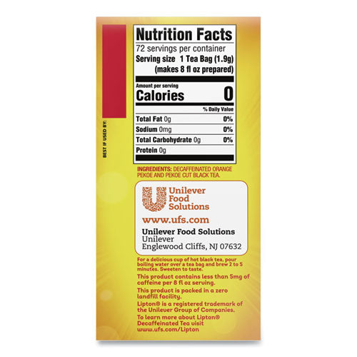 Image of Lipton® TJL00290 Tea Bags, Decaffeinated, 72/box