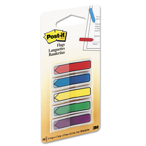 Image of Post-it® Flags 684-ARR1 Arrow 0.5" Page Flags, Blue/Green/Purple/Red/Yellow, 20/Color, 100/Pack