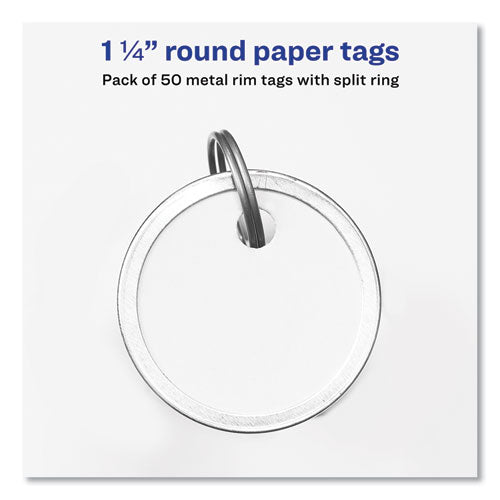 Image of Avery® 11025 Key Tags with Split Ring, 1.25" dia, White, 50/Pack