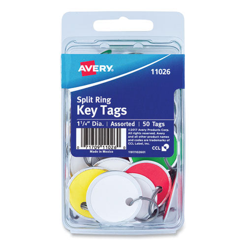 Image of Avery® 11026 Key Tags with Split Ring, 1.25" dia, Assorted Colors, 50/Pack