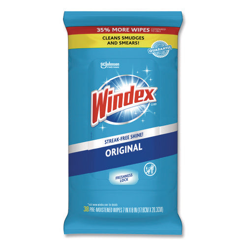 Image of Windex® 378032 Glass and Surface Wet Wipe, Cloth, 7 x 8, Unscented, White, 38/Pack, 12 Packs/Carton