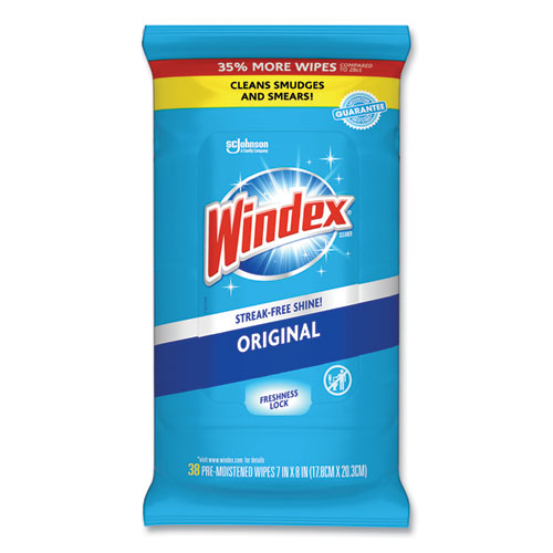 Image of Windex® 378032 Glass and Surface Wet Wipe, Cloth, 7 x 8, Unscented, White, 38/Pack