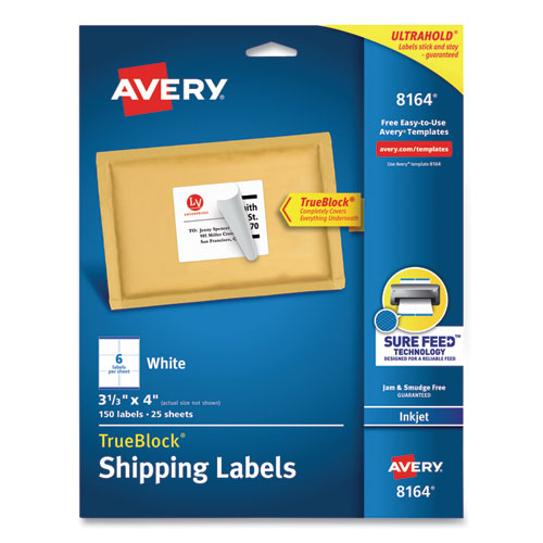 Image of Avery® 08164 Shipping Labels W/ Trueblock Technology, Inkjet Printers, 3.33 X 4, White, 6/sheet, 25 Sheets/pack