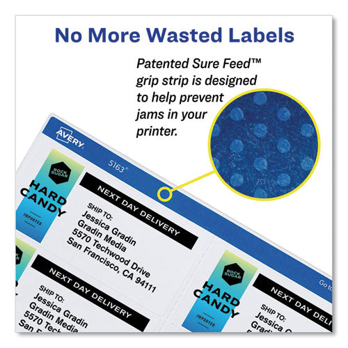 Image of Avery® 95905 Shipping Labels W/ Trueblock Technology, Inkjet/laser Printers, 3.33 X 4, White, 6/sheet, 500 Sheets/box