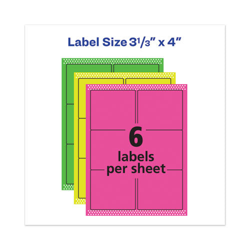 Image of Avery® 6482 High-Vis Removable Laser/Inkjet ID Labels w/ Sure Feed, 3.33 x 4, Neon, 72/PK