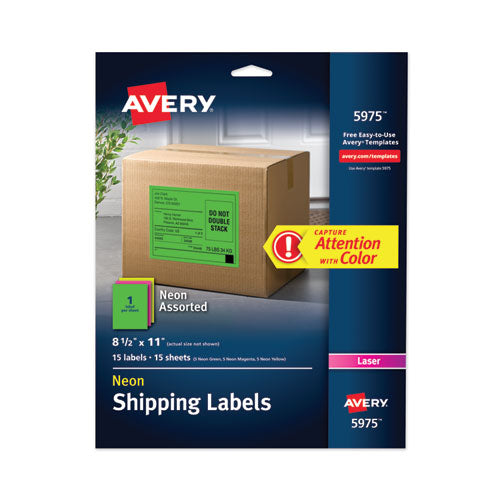 Image of Avery® 05975 High-Visibility Permanent Laser Id Labels, 8.5 X 11, Asst. Neon, 15/pack