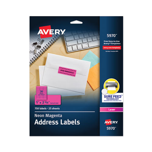Image of Avery® 05970 High-Visibility Permanent Laser ID Labels, 1 x 2.63, Neon Magenta, 750/Pack