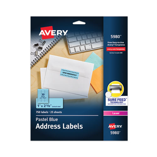 Image of Avery® 05980 High-Visibility Permanent Laser ID Labels, 1 x 2.63, Pastel Blue, 750/Pack