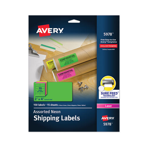 Image of Avery® 05978 High-Visibility Permanent Laser Id Labels, 2 X 4, Asst. Neon, 150/pack
