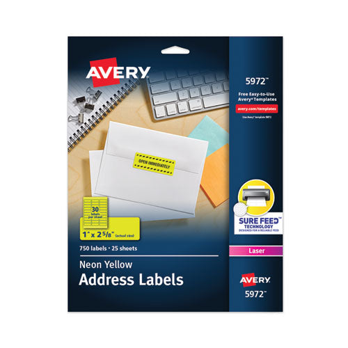 Image of Avery® 05972 High-Visibility Permanent Laser ID Labels, 1 x 2.63, Neon Yellow, 750/Pack