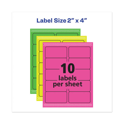 Image of Avery® 06481 High-Vis Removable Laser/inkjet Id Labels, 2 X 4, Asst. Neon, 120/pack