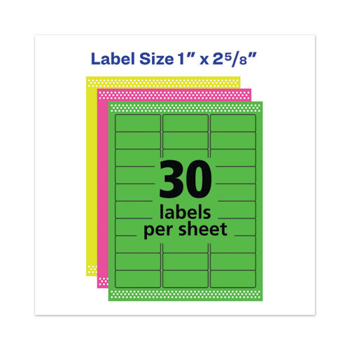 Image of Avery® 05979 High-Visibility Permanent Laser ID Labels, 1 x 2.63, Asst. Neon, 450/Pack