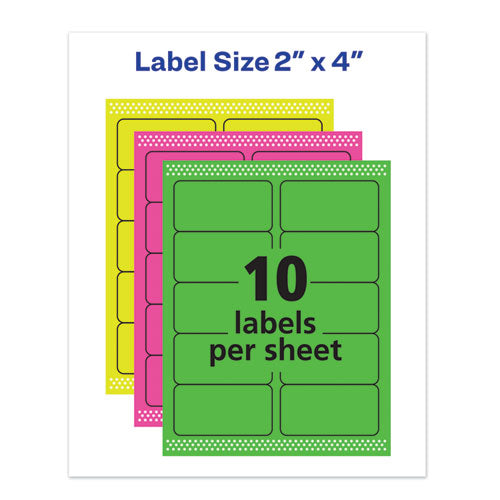 Image of Avery® 05978 High-Visibility Permanent Laser Id Labels, 2 X 4, Asst. Neon, 150/pack