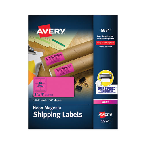 Image of Avery® 05974 High-Visibility Permanent Laser Id Labels, 2 X 4, Neon Magenta, 1000/box
