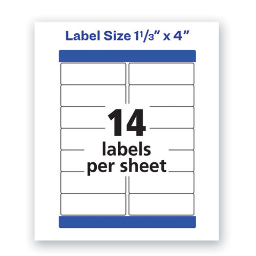 Image of Avery® 05522 Waterproof Address Labels With Trueblock And Sure Feed, Laser Printers, 1.33 X 4, White, 14/sheet, 50 Sheets/pack