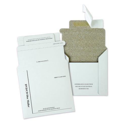 Image of Quality Park QUAE7266 Disk/CD Foam-Lined Mailers for CDs/DVDs, Square Flap, Redi-Strip Adhesive Closure, 5.13 x 5, White, 25/Box
