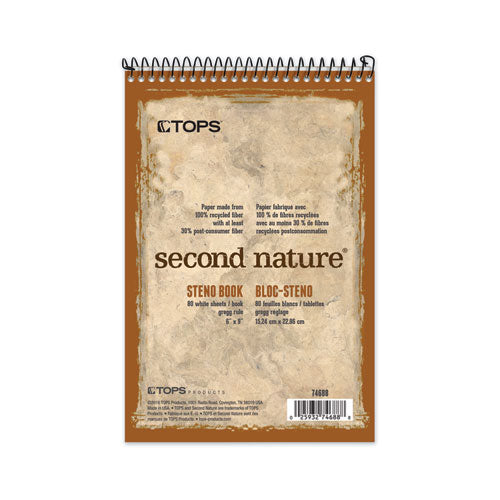 Image of TOPS 74688 Second Nature Recycled Notepads, Brown Cover, Gregg Rule, (80) White 6 x 9 Sheets