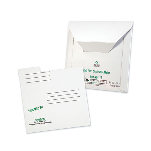 Image of Quality Park QUA64112 Redi-File Disk Pocket/Mailer for CDs/DVDs, Square Flap, Tuck-Tab Closure, 6 x 5.88, White, 10/Pack