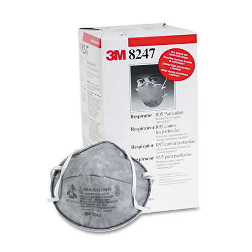 Image of 3M 8247 R95 Particulate Respirator w/Nuisance-Level Organic Vapor Relief, One Size Fits All, 20/Box