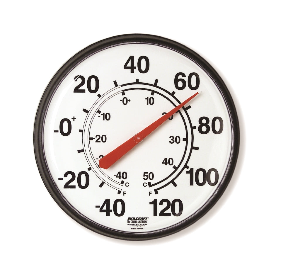 Image of SKILCRAFT® Wall Thermometer, Fahrenheit/Celsius,  Black, 12 3/4" Diameter