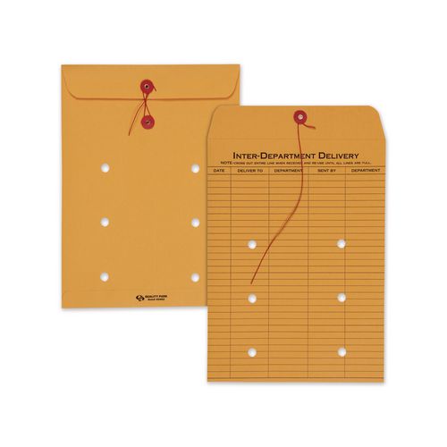 Image of Quality Park QUA63462 Brown Kraft String/Button Interoffice Envelope, #90, One-Sided Five-Column Format, 31-Entries, 9 x 12, Brown Kraft, 100/CT