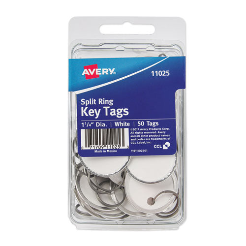 Image of Avery® 11025 Key Tags with Split Ring, 1.25" dia, White, 50/Pack