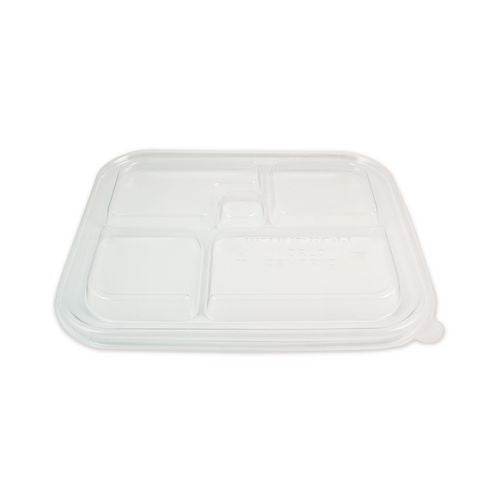Image of World Centric® TRLCSBB PLA Lids for Fiber Bento Box Containers, 12.1 x 9.8 x 0.8, Clear, Plastic, 300/Carton