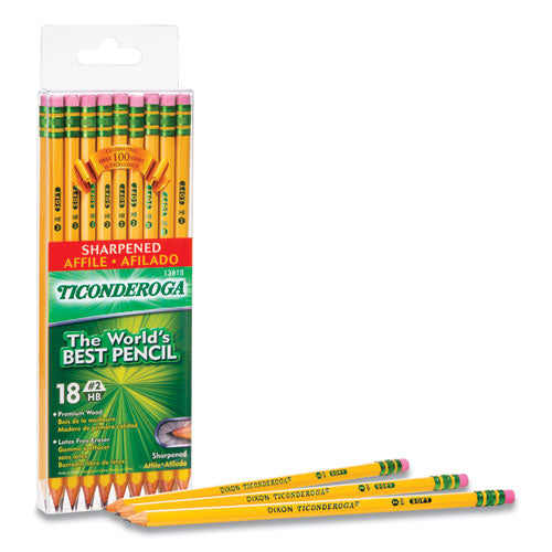 Image of Ticonderoga® 13818 PRE-SHARPENED PENCIL, HB (#2), BLACK LEAD, YELLOW BARREL, 18/PACK