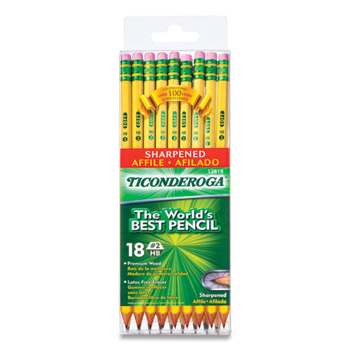 Image of Ticonderoga® 13818 PRE-SHARPENED PENCIL, HB (#2), BLACK LEAD, YELLOW BARREL, 18/PACK