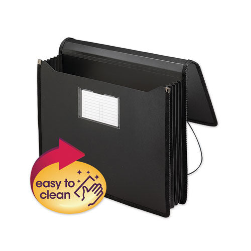 Image of Smead 71500 Poly Premium Wallets, 5.25" Expansion, 1 Section, Elastic Cord Closure, Letter Size, Black
