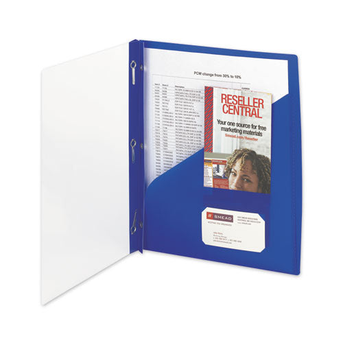 Image of Smead 86011 Clear Front Poly Report Cover, Double-Prong Fastener, 0.5" Capacity, 8.5 X 11, Clear/blue, 5/pack