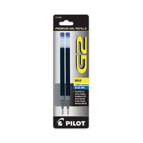 Image of PilotÂ® Refill For Pilot G2 Gel Ink Pens, Bold Conical Tip, Blue Ink, 2/pack