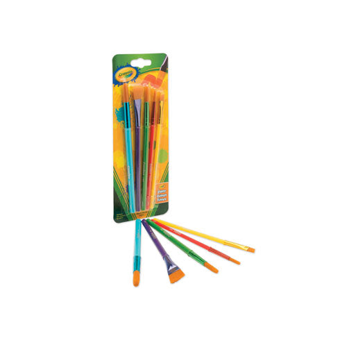 Image of Crayola® 05-3506 Arts And Craft Brush Set, Assorted Sizes, Natural Hair, Angled, Flat, Round, 5/set