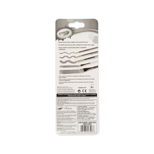 Image of Crayola® 05-3506 Arts And Craft Brush Set, Assorted Sizes, Natural Hair, Angled, Flat, Round, 5/set