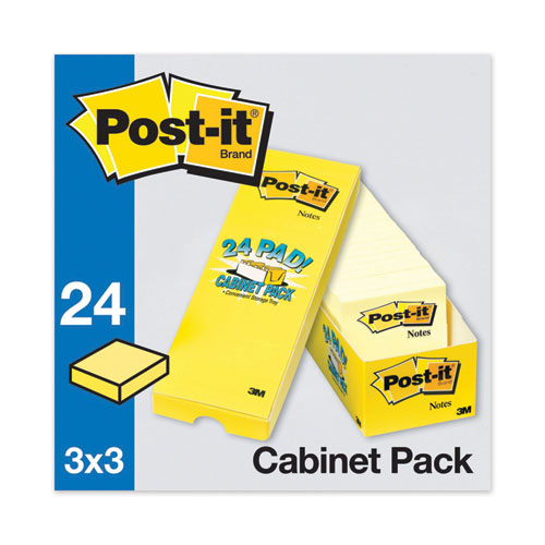 Image of Post-it® Notes 65424CP Original Pads in Canary Yellow, Cabinet Pack, 3" x 3", 90 Sheets/Pad, 24 Pads/Pack