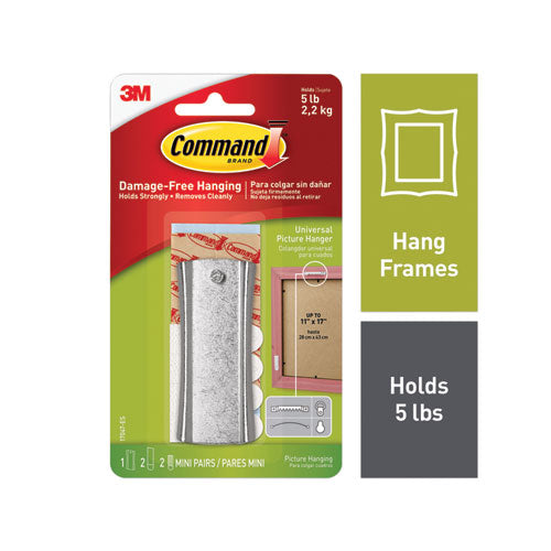 Image of Command 17047 Universal Picture Hanger, Large, Silver, 5 Lb Capacity, 1 Hanger And 4 Strips