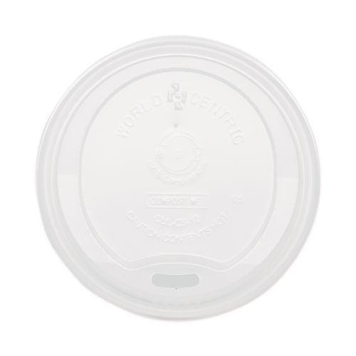 Image of World Centric® CULCS12 PLA Lids for Hot Cups, Fits 10 oz to 20 oz Hot Cups, Plastic, White, 1,000/Carton